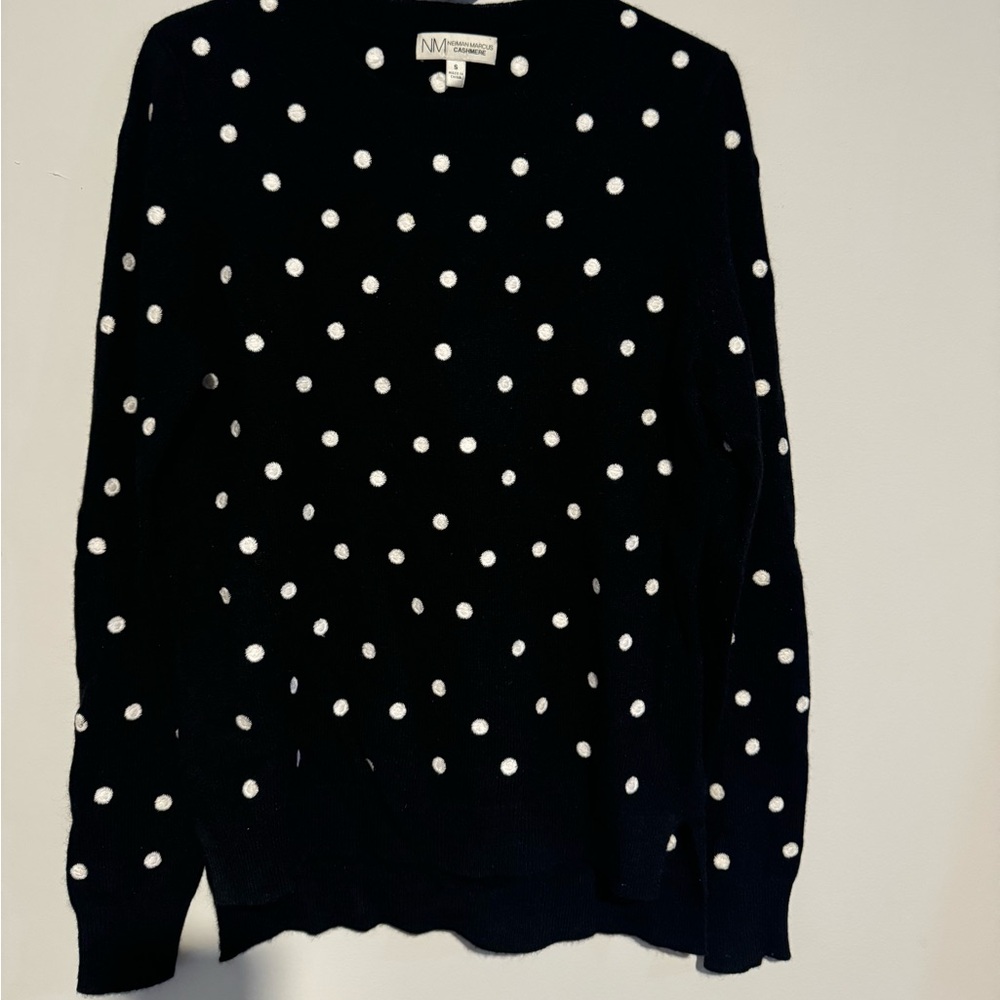 Neiman Marcus 100% Cashmere Sweater – Black with White Dots – Size S